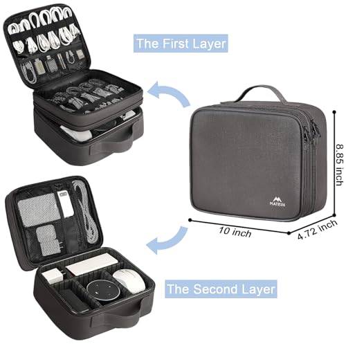 MATEIN Cord Organizer Case with Adjustable Divider, DJ Cable File Bag for Electronic Storage, USB Cable, Charger, Tech Accessories, Shockproof Portable Double Layer Cord Bags, Grey - color: Grey, size: Medium