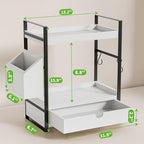 Kottwca 2-Tier Bathroom Counter Organizer with Drawer, Basket & Hooks, Wooden Vanity Shelf for Skincare, Perfume & Makeup Storage(White) - color: White