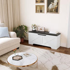 DreamDashio Farmhouse Storage Bench with Lift Top Storage, 39.4" Entryway Bench with Cushioned Seat, End of Bed Bench, Wooden Storage Chest Trunks, for Bedroom, Living Room, Entryway, White