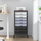 SYKIARIOL Rolling Cart with Drawers,Utility Cart With 8 Drawers and Wooden Tabletop for Living Room,Classroom,Bedroom,Bathroom,Dorm,Office,Dark Grey - color: Gray