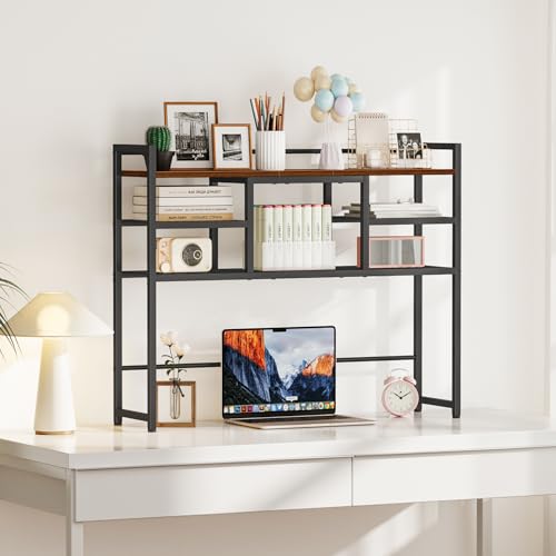 Snughome Desk Shelf, 38.6" Desktop Bookshelf, Desk Hutch Dorm, Countertop Storage Hutch with 5 Shelves for Computer Desk, Multipurpose Wood Desktop Display Organizer Rack for Home Office Dorm - size: 38.6"
