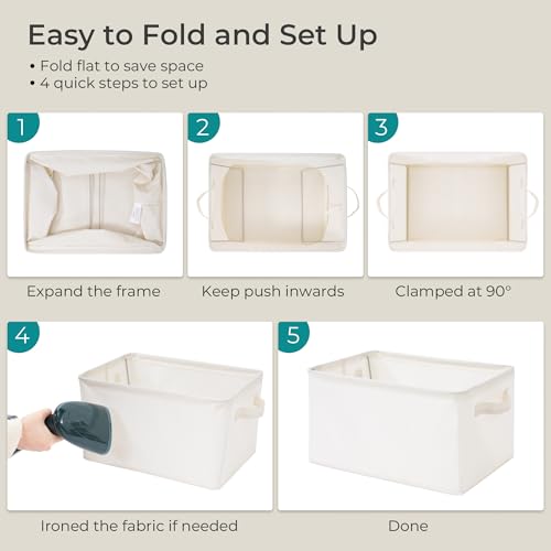Storage Basket Bins with Metal Frame, Large Collapsible Fabric Storage Baskets for Organizing Shelf, Basket Organizer W/Handles for Blankets, Towels, Laundry, Shelves, 5-Pack, Beige - color: Beige, size: 5 PACK