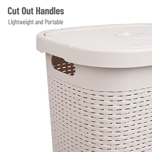 Mind Reader Slim Laundry Hamper with Lid, 50L Clothes Basket, Premium Wicker Design, Plastic, Ivory - color: Ivory
