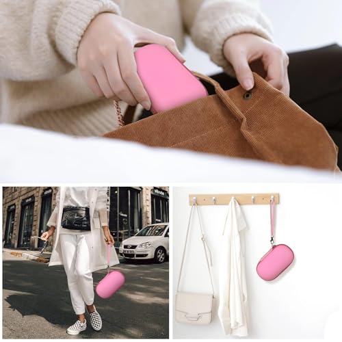 GWCASE Portable 2 in 1 Contact Lens Case and Glasses Case, Traveling Cases Bag Box Holder with Soak Storage Kit Included Built-in Mirror, Tweezer, Contact Lens Solution Bottle and Hand Strap-Pink - color: Pink