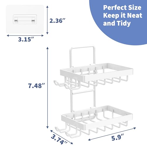 Moforoco White Double Soap Bar Holder for Shower, No Drilling, 304 Rustproof Stainless Steel, Wall Mounted Soap Holder with 4 Hooks and Razor Holder, Shower Rack Soap Tray Bar Soap for Bathroom - color: White, size: 2-T