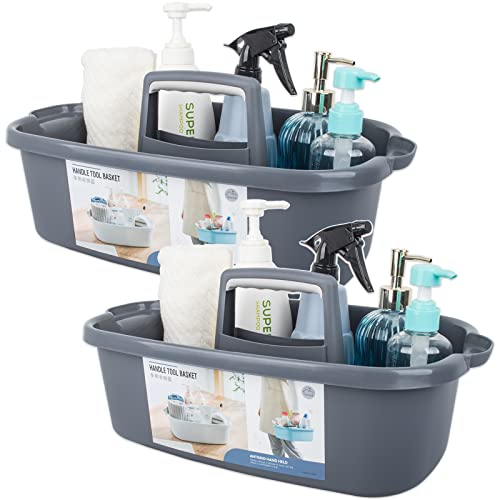 Large Cleaning Supplies Caddy Portable Shower Basket Supply Organizer with Handle Plastic Bucket Tool Storage for Bathroom, Bedroom, Kitchen, College Dorm, Garden, Dark Gray 2 Pack - color: Dark Gray, size: Large, 2pcs