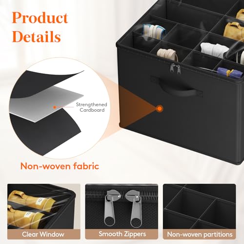Lifewit Shoe Storage Organizer for Closet, Fabric Large Shoe Box Storage Containers with Clear Cover, Foldable Bins for Boots Heels Sneakers Fits 12-16 Pairs, 1 Pack Black - color: Black