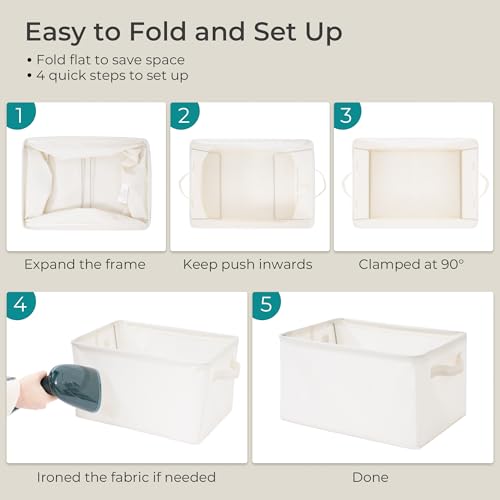 Storage Basket Bins with Metal Frame, Large Collapsible Fabric Storage Baskets for Organizing Shelf, Basket Organizer W/Handles for Blankets, Towels, Laundry, Shelves, 3-Pack, Beige - color: Beige, size: 3 PACK