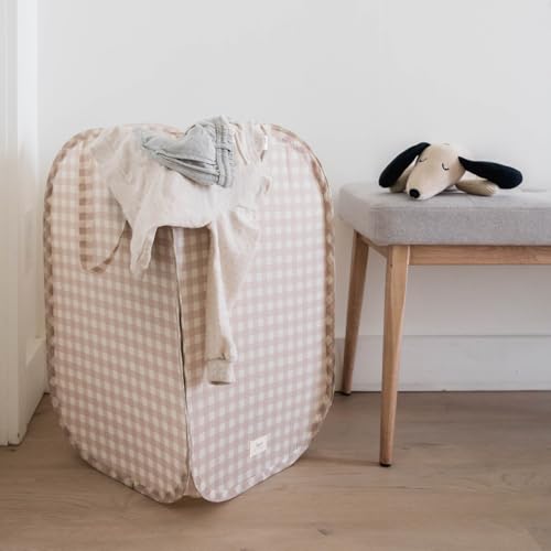3 Sprouts Pop Up Hamper - Collapsible Laundry Basket, Popup & Foldable Design - Durable Waterproof Fabric for Dirty Clothes, Toys & Towels - Ideal for Dorm, Bedroom & Baby Nursery, Gingham Beige - color: Gingham Beige