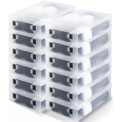 Sintuff 12 Pack Large Boot Storage Boxes with Lids for Tall Boots 20.5" x 11.8" x 4.5" Stackable Clear Plastic Shoe Organizer Container Space-saving Shoe Storage Box for Sneakers and High Heels