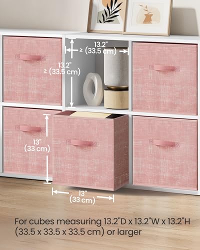 SONGMICS Storage Cubes, 13-Inch Non-Woven Fabric Bins with Double Handles, Set of 6, Closet Organizers for Shelves, Foldable, for Clothes, Jelly Pink UROB033R01 - color: Jelly Pink, size: 13"L x 13"W x 13"H