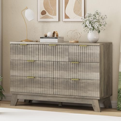 Xixini Fluted Dresser for Bedroom with 7 Drawers, 48" Wide Modern Chest of Drawers with Metal Handle, Wood Dresser TV Stand, Wooden Closet Clothes Storage Organizer for Living Room, Hallway, Grey - color: Grey, size: 15.6"D x 47.2"W x 30.5"H (7 Drawers)