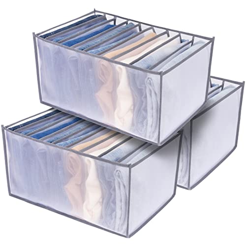TOOVREN Jeans Organizer Extra Large 9 Grids, Closet Organizer with Foldable Drawer Compartments, Washable Clothing Storage Box 3-Pack - color: Upgraded 3PCS(Large 9 Grids,Gray)