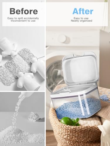 LivLab Mker Laundry Detergent Dispenser with One-Press Lid,Clear PET Powder container with Measuring Cup, Pods container 5.5L/12Lbs/200oz(270 Pods) - color: 5.5L