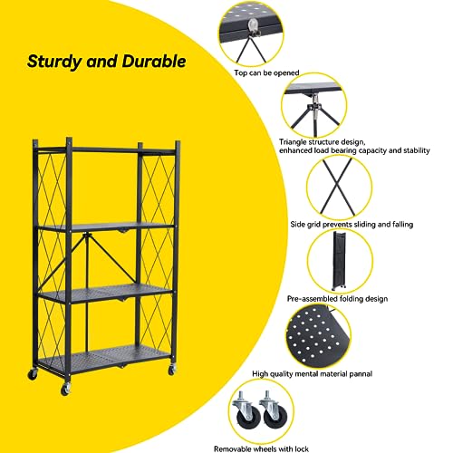 BRIAN & DANY Metal Storage Shelves - 4 Tier Shelving Unit, Folding Display Shelf Racks No Assembly for Vendors and Craft Shows, Black (2Pcs) - color: Black, size: 4-tier, 2Pcs