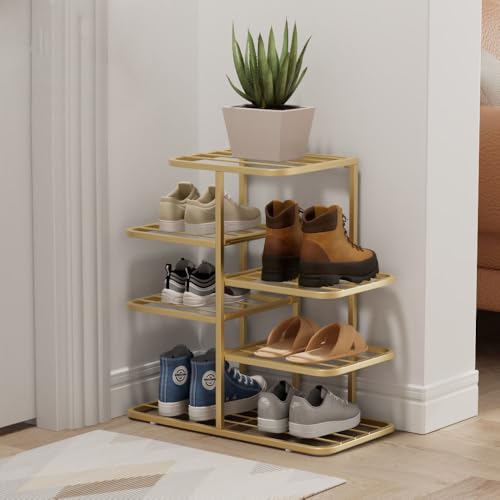 Simcat Shoe Rack Sturdy Metal Shoe Rack Organizer for Closet Entryway Garage Vertical Narrow Shoe Rack Shoe Stand Shoe Shelf (4 Tiers - Champagne Gold) - style: 4 Tiers Champagne Gold