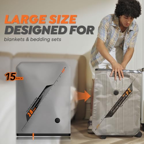 Rechargeable Wireless Pump Travel Storage Bags Set - 15 Pack Large Size Vacuum Bags for Travel & Home, Space-Saving Compression Packing for Clothes, Blankets & Bedding - size: 15 Large Size