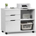 DUMOS Lateral File Cabinet with 3 Drawers Rolling Filing Cabinets Under Desk Storage Printer Stand Wood Organizer with Wheels Adjustable Shelf for Office Home Small Space, White - color: Classic White