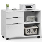 DUMOS Lateral File Cabinet with 3 Drawers Rolling Filing Cabinets Under Desk Storage Printer Stand Wood Organizer with Wheels Adjustable Shelf for Office Home Small Space, White - color: Classic White