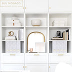 BLU MONACO Set of 4 Magazine Holders | White Marble Design with Gold Label Holders | Foldable File Organizer Boxes for Desk, Office & Classroom | Stylish Paper & Magazine Storage - color: White Gold Marble