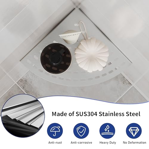 2 Pack Corner Shower Shelves 304 Stainless Steel Shower Corner Shelf Brushed Nickel Bathroom 8 in Prevent Rust Drilling Installation - color: Brushed Nickel