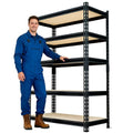 60" H x 28.03" W x 12" D Utility Shelves for Kitchen Pantry: 5-Shelf Storage-Rack Adjustable Metal+Wood Steel Stand Closet/Garage Shelving Unit Organizer System for Basement, Small (Black)