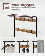 VASAGLE Coat Rack, Hall Tree with Shoe Bench for Entryway, Entryway Bench with Coat Rack, 4-in-1, with 9 Removable Hooks, a Hanging Rod, 13.3 x 28.3 x 72.1 Inches, Rustic Walnut and Black UHSR040B41 - color: Rustic Walnut + Black, size: 28.3"W