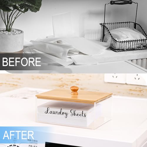 Acrylic Laundry Sheet Holder with Bamboo Lid, Laundry Detergent Sheet Container/Holder/Dispenser, laundry Room Organization and Storage