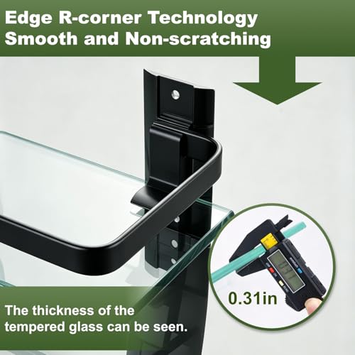 AIJALY 2 Pack Bathroom Glass Shelf, 15.7 Inches Black Bathroom Shower Glass Shelf Wall-Mounted, Metal Storage Floating Kitchen Shelf - color: Black 2 Pack