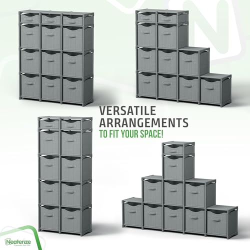 Cube Storage Organizer with Storage Bins Included - The Perfect Closet Organizers and Storage Solution. Includes 12 Storage Cubes, Great For Toy Storage, Closet Storage, Clothes Storage (Grey) - color: Grey, size: 12 Storage Cubes