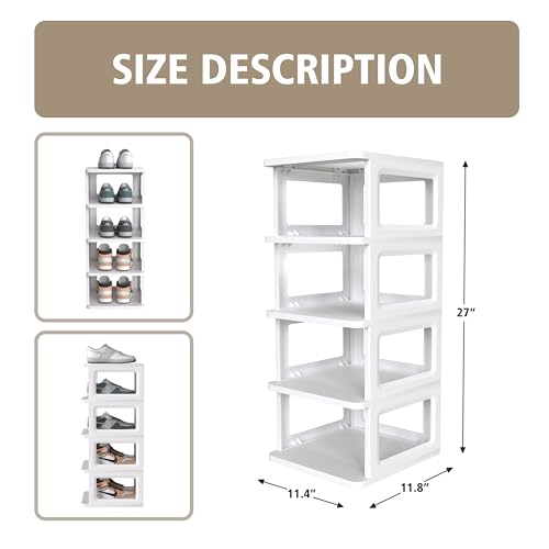SEE SPRING 5-Tier Stackable Shoe Rack Organizer – Plastic Shoe Storage Shelf for Entryway, Closet, Bedroom – Holds Size 13 Shoes, Space-Saving & Sturdy (White) - color: White