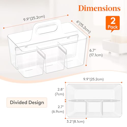 Lifewit 2 Pcs Plastic Caddy Organizer with Handle, Portable Art Supply Storage for Craft Supplies, Cosmetics, Holds Pencil, Crayon, Brushes, Hair Product, Dorm Shower Caddy, Clear, 25 x 15x 17cm - color: Clear
