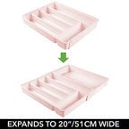 mDesign Adjustable, Expandable Plastic Kitchen Cabinet Drawer Storage Organizer Tray - for Storing Organizing Cutlery, Spoons, Cooking Utensils, Gadgets - Light Pink/Blush