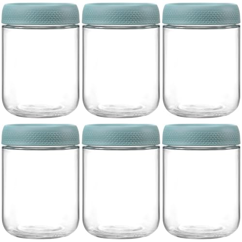 NETANY 6-pack 16oz Glass jars with Airtight Lids, Overnight Oats Containers with Lids, Wide mouth Mason Salad jars, Glass Food Storage Containers for Snacks Yogurt Spice Sugar - Green - color: Green-6pack-16oz
