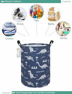 FANKANG Storage Basket, Nursery Hamper Canvas Laundry Basket Foldable with Waterproof PE Coating Large Storage Baskets for Kids Boys and Girls, Office, Bedroom, Clothes,Toys(Blue dinosaur) - color: Blue dinosaur