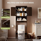 Gizoon Over the Toilet Storage Cabinet with Adjustable Shelf and Double Doors, Bathroom Space Saver Organizer Above Toilet with Open Shelf, Taller Wooden Free Standing Toilet Rack -Espresso - color: Espresso