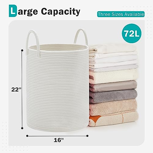 Cotton Rope Laundry Hamper by YOUDENOVA, 72L - Woven Collapsible Laundry Basket - Clothes Storage Basket for Blankets, Laundry Room Organizing, Bedroom Storage, Clothes Hamper – White - color: White, size: 72L