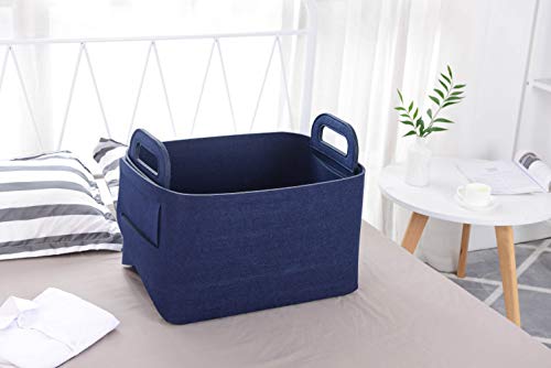 Storage Basket Felt Storage Bin Collapsible& Convenient Box Organizer with Carry Handles for Office Bedroom Closet Babies Nursery Toys Laundry (Navy Blue, 19.9inch（L）×13.6inch（W）×12.6inch（H）) - color: Navy Blue, size: 19.9inch（L）×13.6inch（W）×12.6inch（H）
