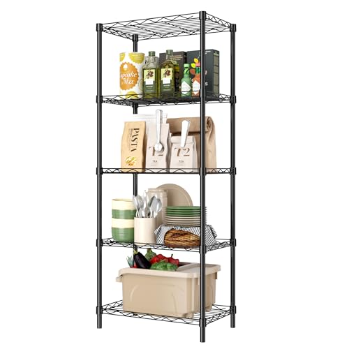 HOMEFORT Storage Shelves, 5-Wire Shelving, Metal Shelving Unit,Small Wire Shlving Rack for Kitchen, Pantry, Bathroom, Black, 16.5" W x 11.4" D x 47" H - color: Black, size: 17"W x 11"D x 47"H