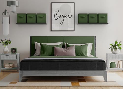 Sorbus 13 Inch Storage Bins - Sturdy Collapsible Fabric Storage Cubes with Handle - 6 Foldable Baskets for Organizing Clothes, Toys, Books - Storage Baskets for Shelves, Kids Room, Closets - color: Dark Green, size: 13 Inch