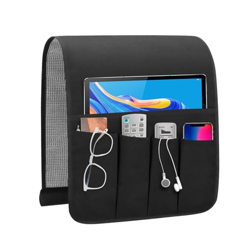 Non-slip Couch Organizer Armchair Caddy, Oxford TV Remote Control Holder Bedside Caddy with 5 Pockets for Key Glasses Phone Magazine Holders. - size: 35"x12.4"