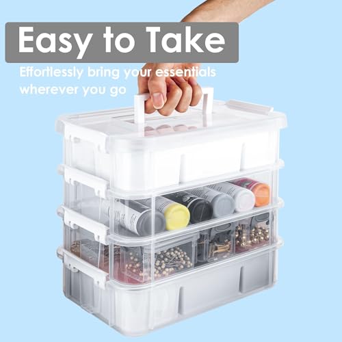 CraftGenes Craft Organizers and Storage, 10QT 4-Layer Durable Sewing Organizer for Sewing Supplies with 2 Removable Trays, DIY Kit Container for Seasonal Decor, Tool, Scrapbook and Art Supplies - color: White