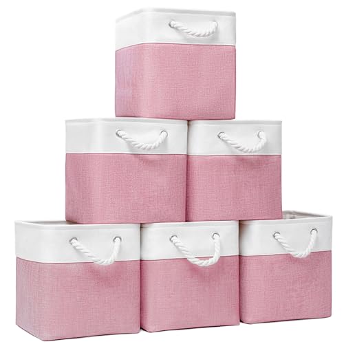 Cube Storage Bins, Collapsible Fabric Storage Cubes Bins, 11 Inch Cube Storage Bins with Handles, Foldable Storage Cubes (Pink, 10.5 * 10.5 * 11inch) - color: Pink