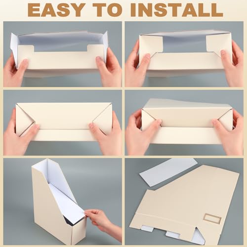Feifeiya Magazine File Holder Set of 6 Stylish Sturdy Cardboard File Boxes Desk Organizer Beautiful Magazine Holder Rack with Gold Label Holder for Home Office Desktop Bookshelf Classroom(Beige) - color: Beige