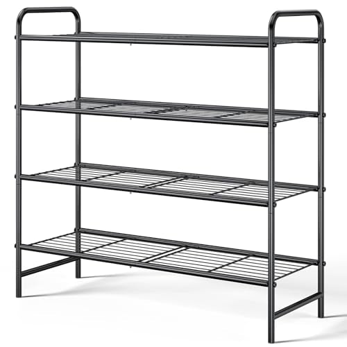 Kitsure Shoe Rack - Stainless Steel Shoe Organizer, Sturdy Shoe Rack for Closet and Front Door Entrance, Free Standing Shoe Shelf, Closet Organizers and Storage, 25.6" Wide - 4 Tier, Black - color: Black, size: 25.6" Wide - 4 Tier