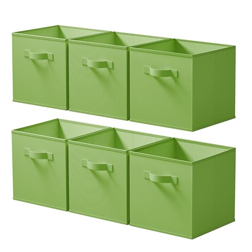Cupic Cupid 11 Inch Storage Cube, Fabric Cube Storage Bin with Handles, Storage Cube Organizer for Clothes and Toys, Collapsible Cube Bins for Closet, Shelves, Nursery, 6-Pack, Green - color: Green, size: 11 Inch