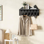 HOOBRO Wall Hooks with Shelf, Coat Rack with Shelf Wall-Mounted, Entryway Wall Key Holder, Hat Rack for Walls, Purse Hanger for Wall, Entryway Hanging Shelf with 6 Retractable Pegs, Black BK46YM01 - color: Black