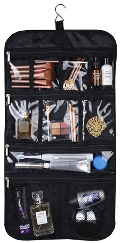 Freegrace Premium Hanging Toiletry Bag for Travel - Cosmetic, Jewelry, Toiletry, Makeup & Accessory Storage Organizer Bag, Large Size for Women & Men - color: Black