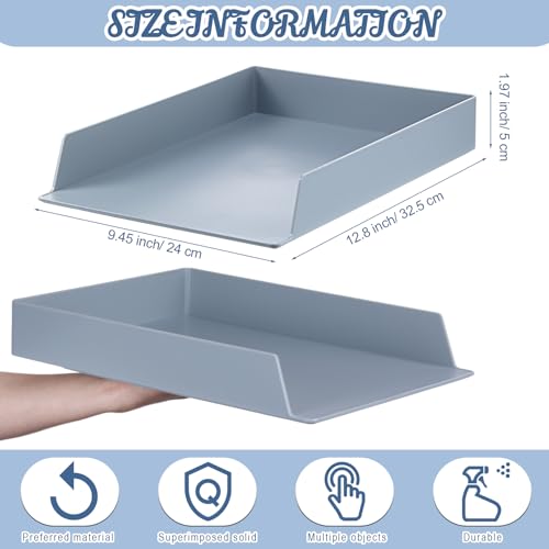 Wenqik 6 Pcs Stackable Paper Trays Rectangular Plastic Desk Holder Desktop Document File Organizer Storage Letter for Office Classroom (Gray) - color: Gray