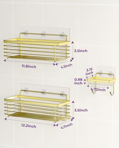 ODesign Shower Caddy 3 Pack SUS304 Stainless Steel-No Drilling-Shower Bathroom Shelves Rack,Rustproof Wall Mounted,Adhesive Shower Shelf Basket Organizer-Golden - color: Golden